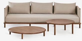 Sklum Sklum - Conjunto De Sal&oacute;n Con Sof&aacute; De 3 Plazas Y 2 Mesas De Centro Redondas En Madera De Acacia Olivia