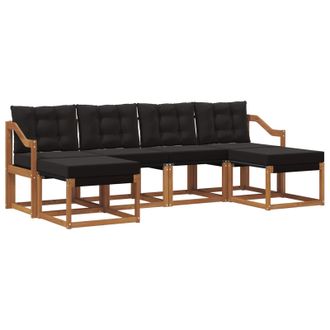 vidaXL Conjunto De Sof&aacute;s De Exterior Con Coj&iacute;n 6 Pcs Natural Y Negro Vidaxl