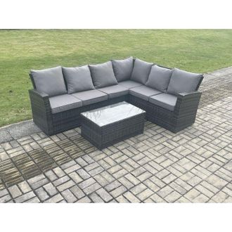 Fimous Wicker pe Outdoor Garden Furniture Set High Back Rattan Corner Sofa Set with Rectangular Coffee Table - Fimous
