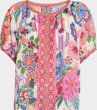 Johnny Was Avah Floral-Print Silk Shirt