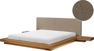 Beliani Cama Moderna 180 X 200 Cm Con Plataforma Con Led Mesitas De Noche Cabecero De Boucl&eacute; Madera De Fresno Natural Zen