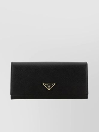 Prada leather wallet with foldover top and central zip pocket