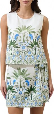 Sugarlips Senara Floral Lisha Sleeveless Tank Top In White/green