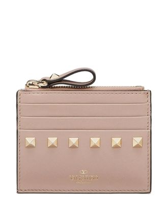Valentino Garavani Rockstud zipped leather cardholder - women - Calf Leather/Viscose/Metal/Calf Leather/Zamak - One Size - Neutrals