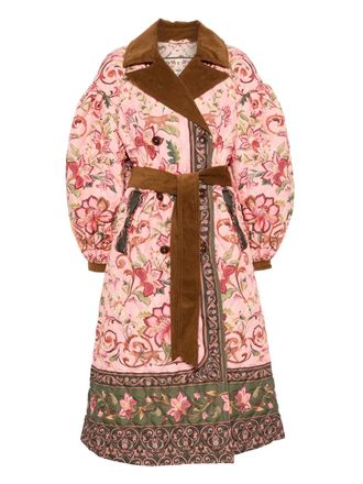 Barbour floral quilted belted double-breasted coat - women - Polyester/Polyester/Cotton - S - Pink