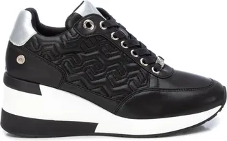 Xti Womens Black Wedge Sneaker - Lace-Up, Lightweight Rubber Sole