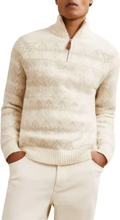 Reiss Claus Quarter Zip Pullover in Winter White/oatmeal at Nordstrom, Size Xx-Large