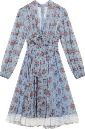 Dolce & Gabbana Kleedjes, Dames, Veelkleurig, S, Flower Bouquet Print Charmeuse Jurk met Lange Mouwen
