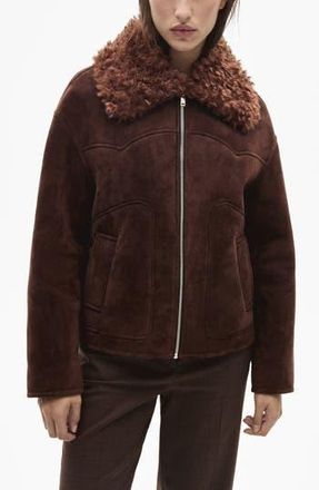 Mango Faux Shearling Collar Faux Suede Jacket in Brown at Nordstrom Rack, Size Medium