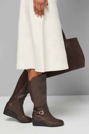 Good for the Sole Womens : Fiona Comfort Black Stretch Medium Wedge Casual Knee High Boots - Brown - Size UK 6