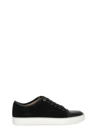 Lanvin Black Suede Glossy Round Toe Low-Top Sneakers