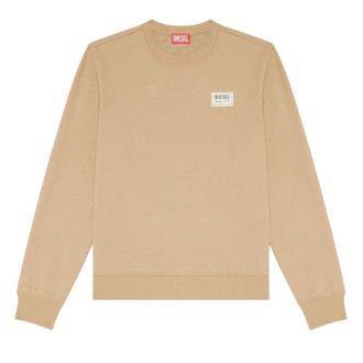 Diesel Mens Small Patch Logo Beige Sweatshirt Cotton - Size Small