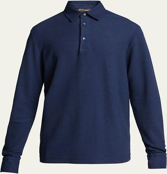 Loro Piana Mens Long-Sleeve Pique Polo Shirt