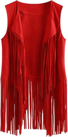 Feoya Womens Gilet Fringe Vest Tassel Waistcoat Open Front Cardigans Faux Suede Sleeveless Jacket Coat Retro Vintage Hippie Gilet Plus Size Casual Loose Lap