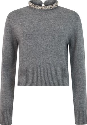 Pinko Pinko, Truien & Vesten, Dames, Grijs, S, Wol, Trui met strasskraag