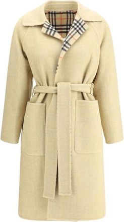 Burberry Omkeerbare wollen mantel - Dames - Jas met riem - Beige - 2XS - Wol - Jassen