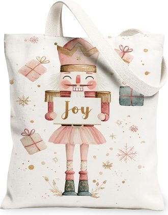 Generic Christmas Nutcracker Canvas Tote Bags, Joyful Holiday Print Reusable Bags, Vintage Lightweight Washable Shoulder Strap for Travel Picnic 13x15 Inch