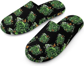 Generic Chameleon Weed Butterfly Mens Cotton Slippers Memory Foam Comfort House Shoes Winter Indoor Slipper for Hotel Casa Spa