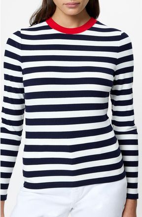 French Connection Esmae Stripe Rib Top in 40-Marine-White at Nordstrom, Size X-Small