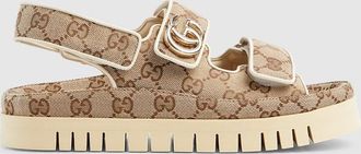 Gucci Womens Sandal With Double G, Beige, Fabric