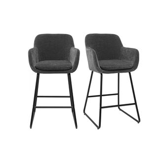 Miliboo Set De 2 Taburetes De Cocina Efecto Aterciopelado Gris Oscuro 65 Cm De Altura Amika
