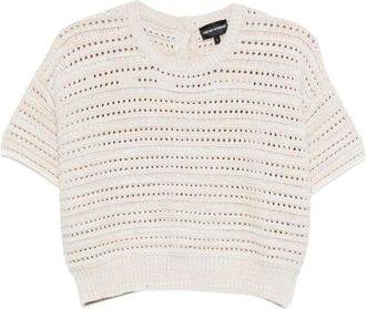 Emporio Armani Rondgebreide trui - Dames - Ronde hals truien - Beige - M - Truien & Vesten