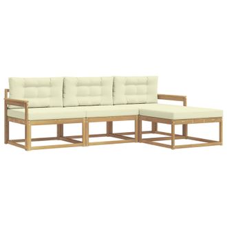 vidaXL Conjunto De Sof&aacute;s De Exterior 4 Pcs Blanco Y Crema Poli&eacute;ster Vidaxl