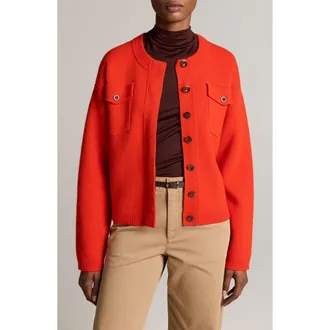 Vince Patch Pocket Cardigan Sweater Jacket in Crimson at Nordstrom, Size Xx-Small