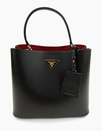 Prada Womens Prada Panier Saffiano Leather Bag Nero/fuoco - Black - Size: OS