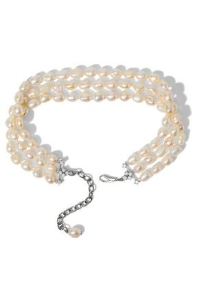 Nadri Madrid Triple Strand Cultured Pearl Choker Necklace in Rhodium at Nordstrom