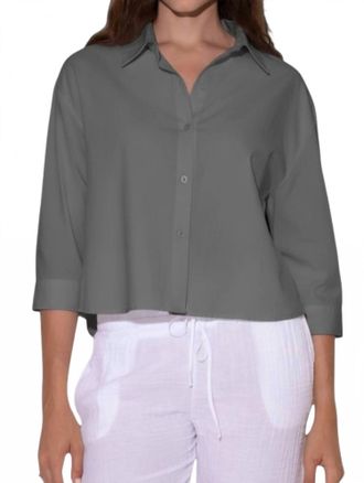 Starkx Lia Cropped Button Up Top In Wall Street Grey