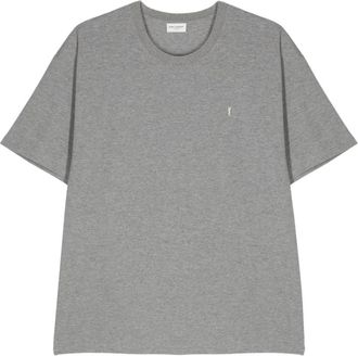 Saint Laurent Cassandre T-Shirt van Piqu&eacute; - Heren - T-shirts - Grijs - L - Katoen - Tops