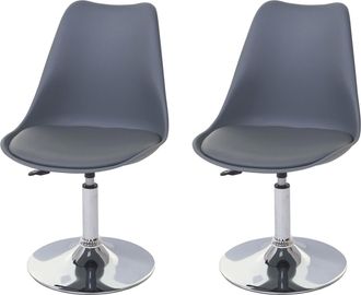 Hhg [nunca Usado] Juego De 2 Sillas De Comedor Malm&ouml; T501, Silla De Cocina, Altura Regulable Giratoria, Polipiel, Gris Oscuro, Base Cromada
