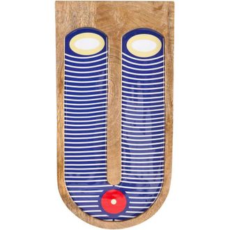 Beliani Decoraci&oacute;n De Pared Motivo De Rostro Decorativa Hecho A Mano Estilo Boho Madera De Mango Azul Jimeta