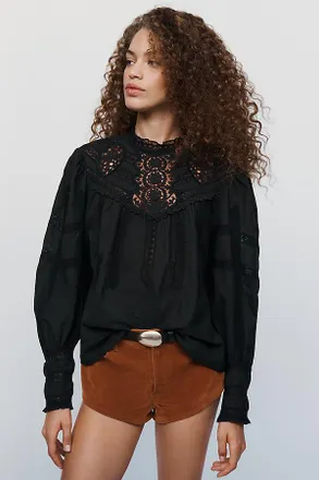 Rixo Tamsin Cotton Lace Crewneck Blouse