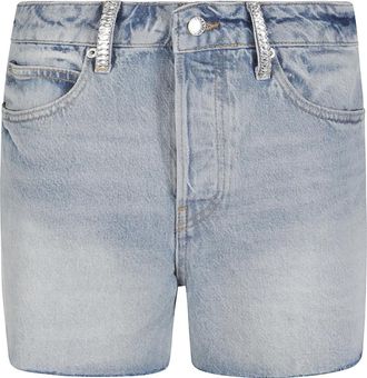 Alexander Wang Mid Rise Relaxed Short met Kristallen Riemlussen - Dames - Denim shorts - Blauw - W25 - Katoen - Korte Broeken