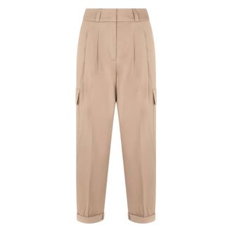 PESERICO Peserico, Straight Trousers, female, Beige, Size: XS Cargo Pants with Cuff in Elastic Cotton