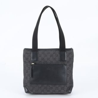 Gucci Black Leather Canvas Handbag Shoulder Bag Tote Bag (Pre-Owned)