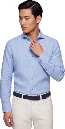 John Miller Overhemd John Miller lichtblauw linnen Slim Fit gemeleerd