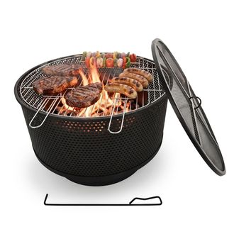 Relaxdays Brasero Relaxdays, &Oslash; 61 Cm, Con Parrilla, Protector De Chispas Y Atizador, 3 En 1 Para Jard&iacute;n, Negro