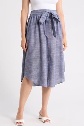 Renee C Stripe Linen & Cotton Curve Hem Skirt in Denim at Nordstrom Rack, Size X-Large