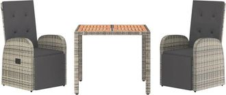 vidaXL Vidaxl - 3 Piece Garden Dining Set Grey Poly Rattan&Solid Wood Acacia
