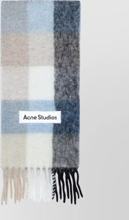 Acne Studios checked fine-knit fringed scarf