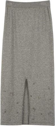 Twinset Longuette Gebreide Rok - Dames - Midirokken - Grijs - M - Wol - Rokken