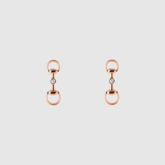 Gucci Horsebit Diamond 18k Earrings, Gold, Rose Gold