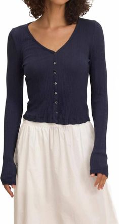 Velvet Drew Button Up Cardigan In Navy