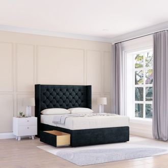 Sloomy Dior Naples Wingback Bed Set, 2 Drawers & 54 Floor Standing Headboard in Black | Size: King