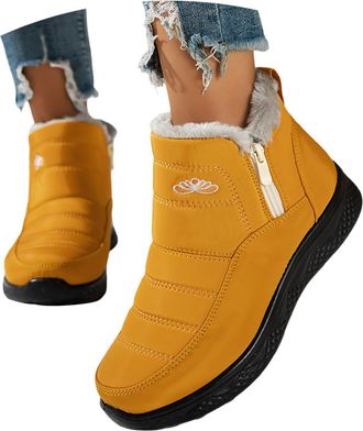 Generic Snow Boots Women Wide Fit Boots for Women UK Waterproof Mid Calf Snow Boot with Warm Fleece Lining Non-Slip Outdoor Traction Sole Easy Pull-On Design 