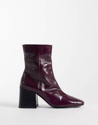 Asos Raiden stivaletti in morbida pelle con tacco largo, bordeaux-Rosso