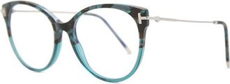 Tom Ford FT5770-B 056 Teal Havana/Palladium Blue Light Block 54mm